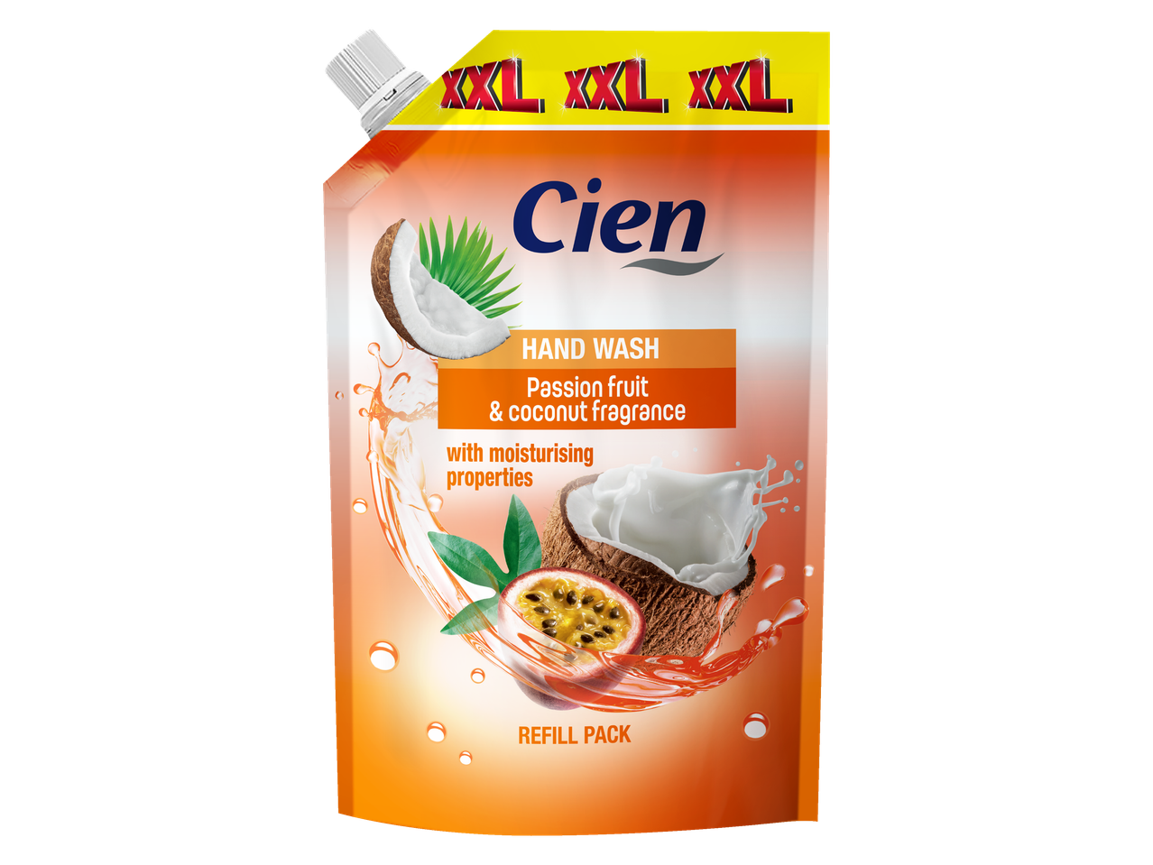 Recipient Cien de refill pentru spălarea mâinilor, parfum de fruct pasiunii și nucă de cocos.