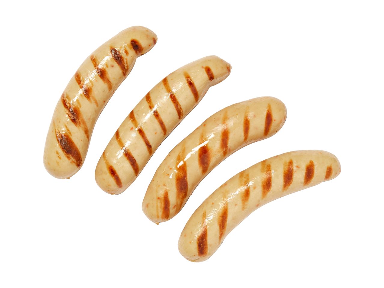 Vier gegrillte Würstchen.