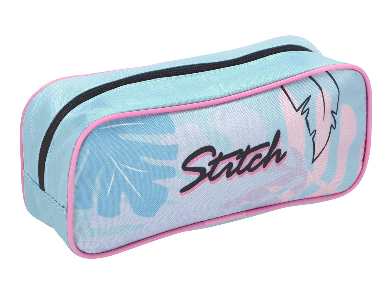 Stitch pencil case with tropical design.