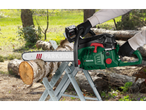 Parkside chainsaw cutting wood.