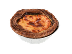 Cremetarte individual com crosta de chocolate e recheio cremoso em forma de folha de alumínio.