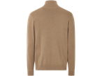 En beige tröja med hög krage.