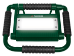 Luz de trabalho LED verde com pegas pretas e luz branca.