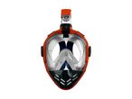 Orange full-face snorkel mask with a clear visor and black accents.