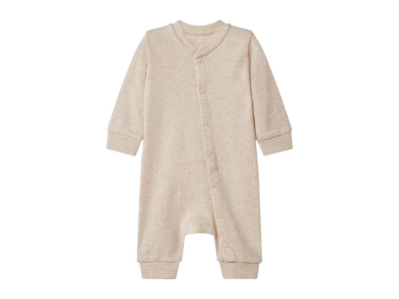 Beige baby romper with long sleeves and snap buttons