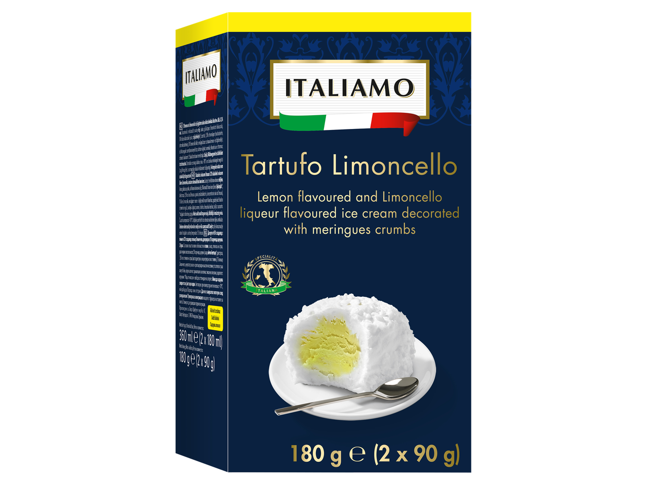 Citromos és limoncello likőrös jégkrém habcsókdarabkákkal díszítve.