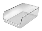 Transparente Kühlschrank-Organizer-Box mit geriffeltem Boden und offener Vorderseite.