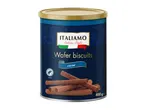 Italiamo Wafer biscuits with cocoa in a blue tin.