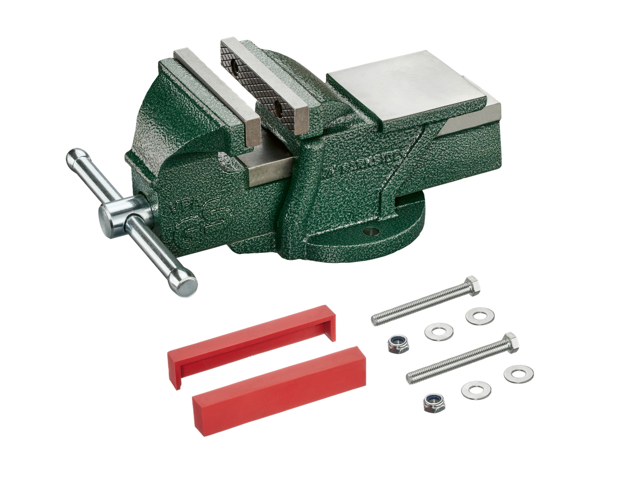 Roheline PARKSIDE® kruustang punaste lõuapadjade ja kinnitusvahenditega.