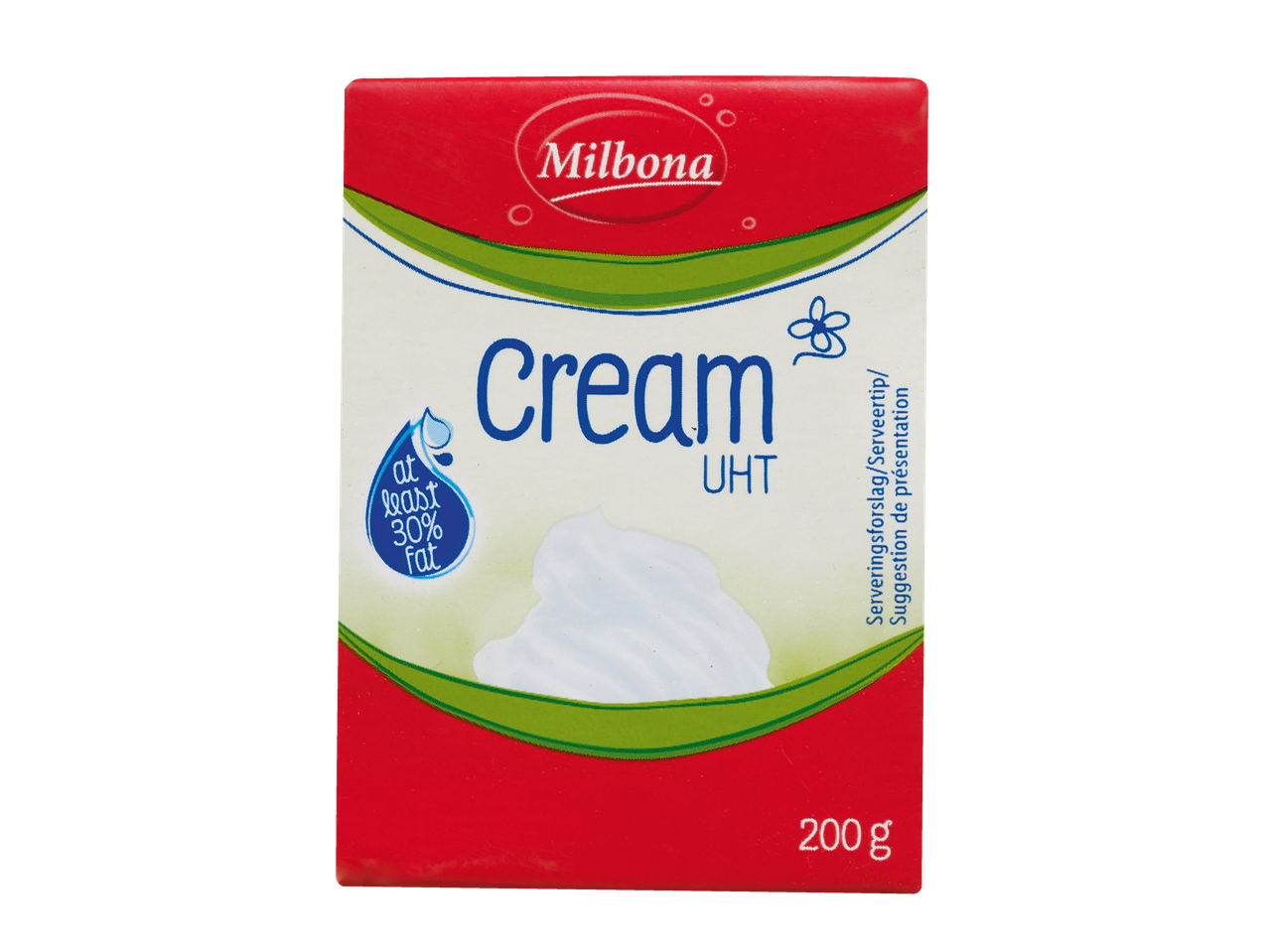 Carton de crème UHT Milbona avec au moins 30% de matière grasse, 200g