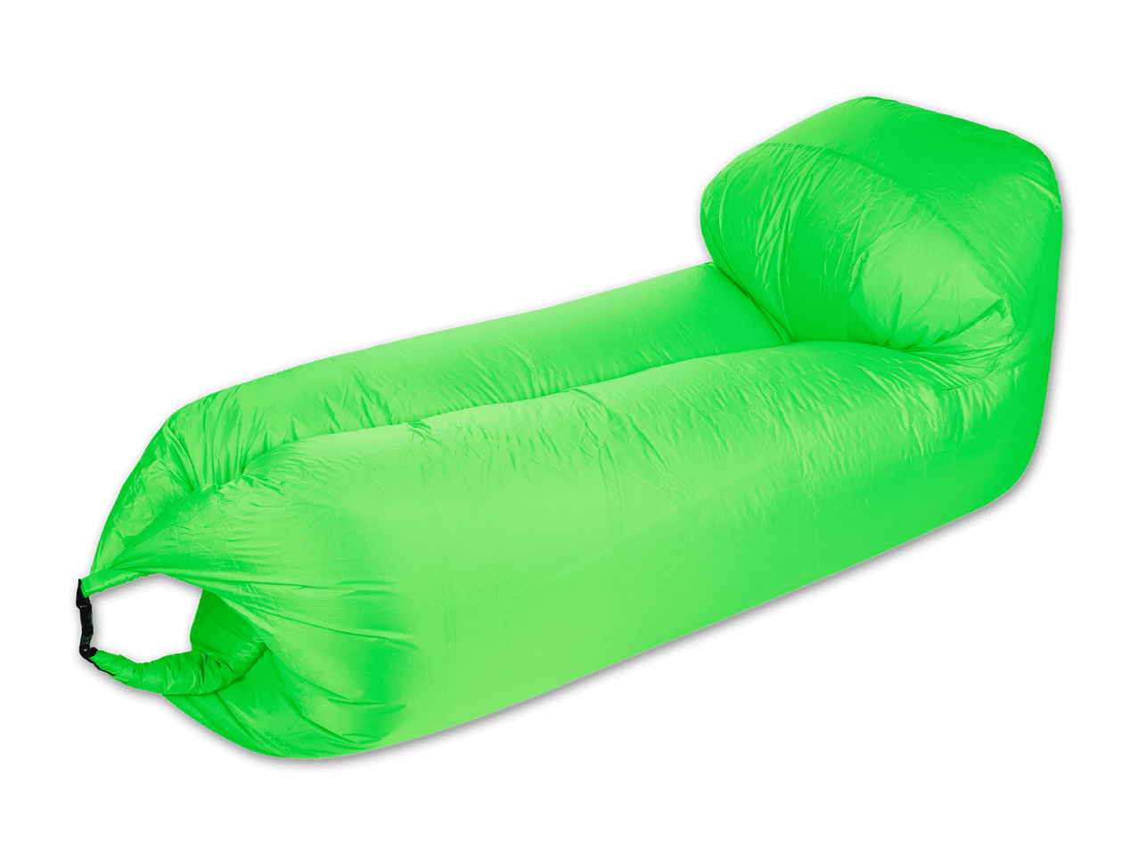 Ein leuchtend grüner, aufblasbarer Loungesessel, ideal für drinnen und draußen.