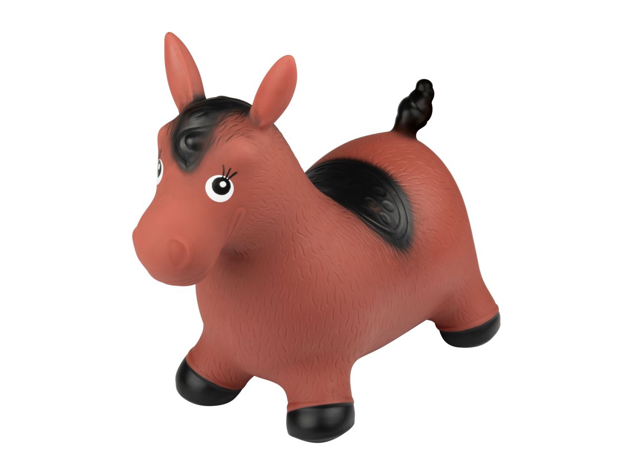 A brown inflatable bouncy horse toy.