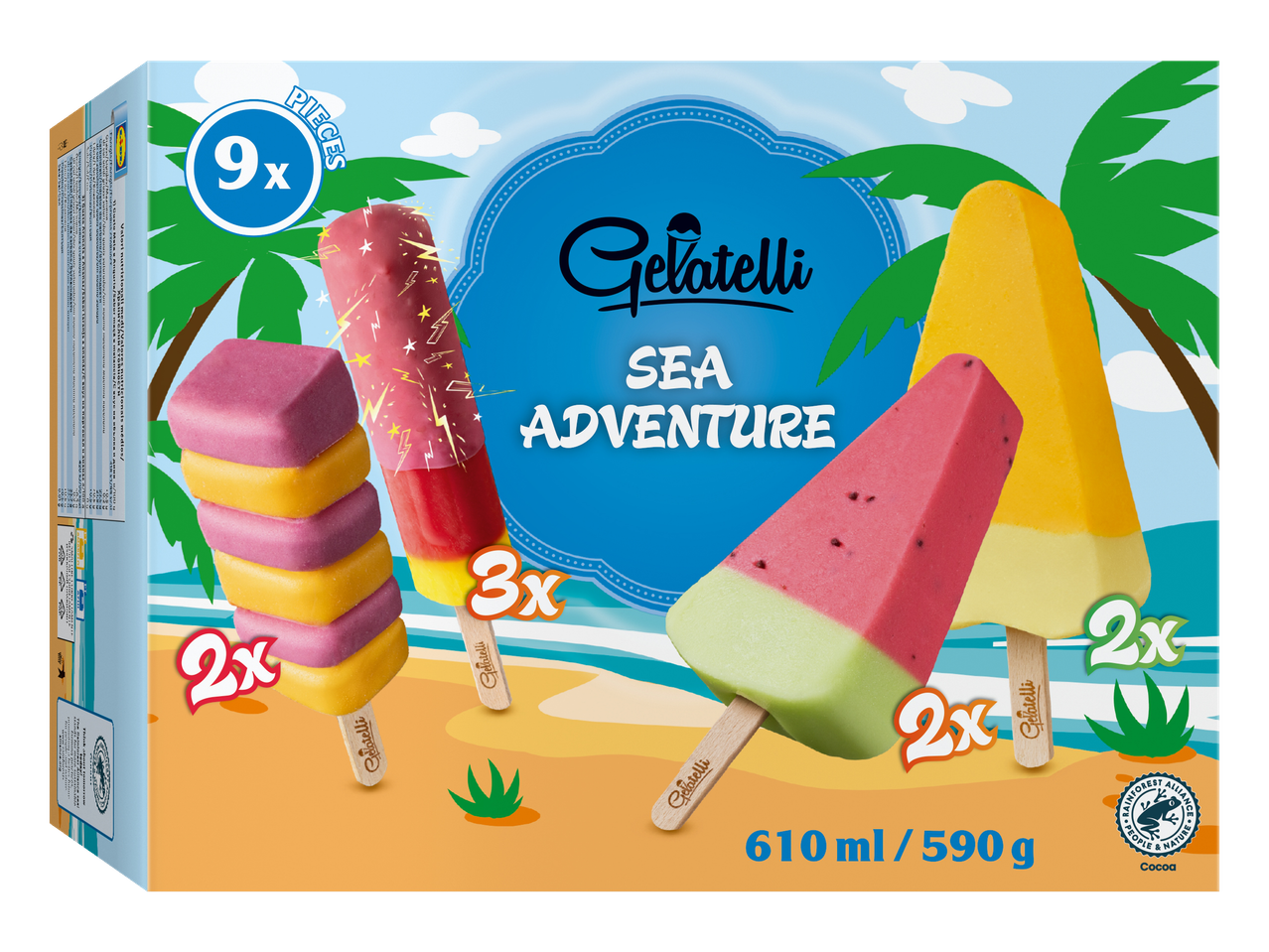 Gelatelli Sea Adventure picolés: melancia, mix de frutas e mais.