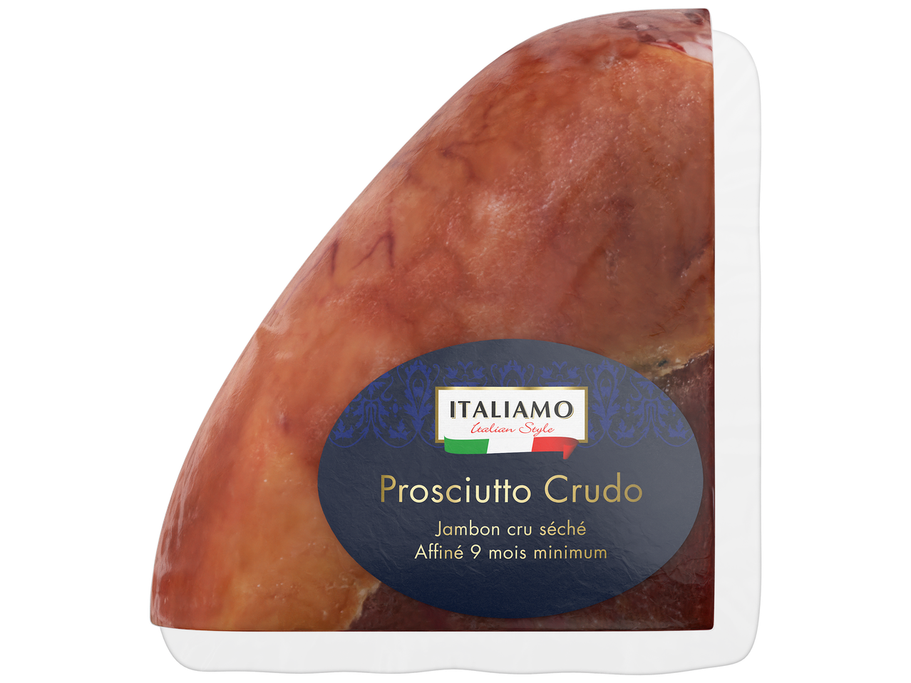 Jambon cru séché, affiné 9 mois minimum, de style italien.
