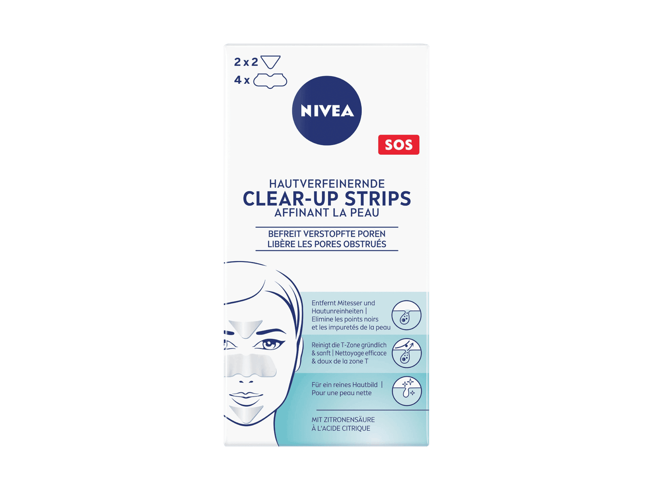 Hautverfeinernde Clear-Up Strips, die verstopfte Poren befreien, mit Zitronensäure.