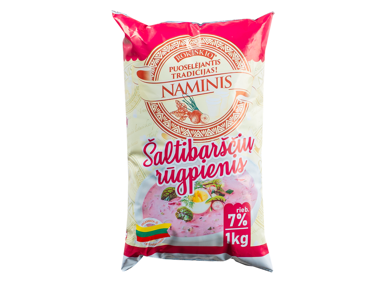 ROKIŠKIO NAMINIS Rūgpienis šaltibarščiams, 7% riebumo, 1kg, su Lietuvos vėliava