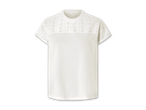 Weißes T-Shirt mit durchbrochenen Stickereien an den Schultern.