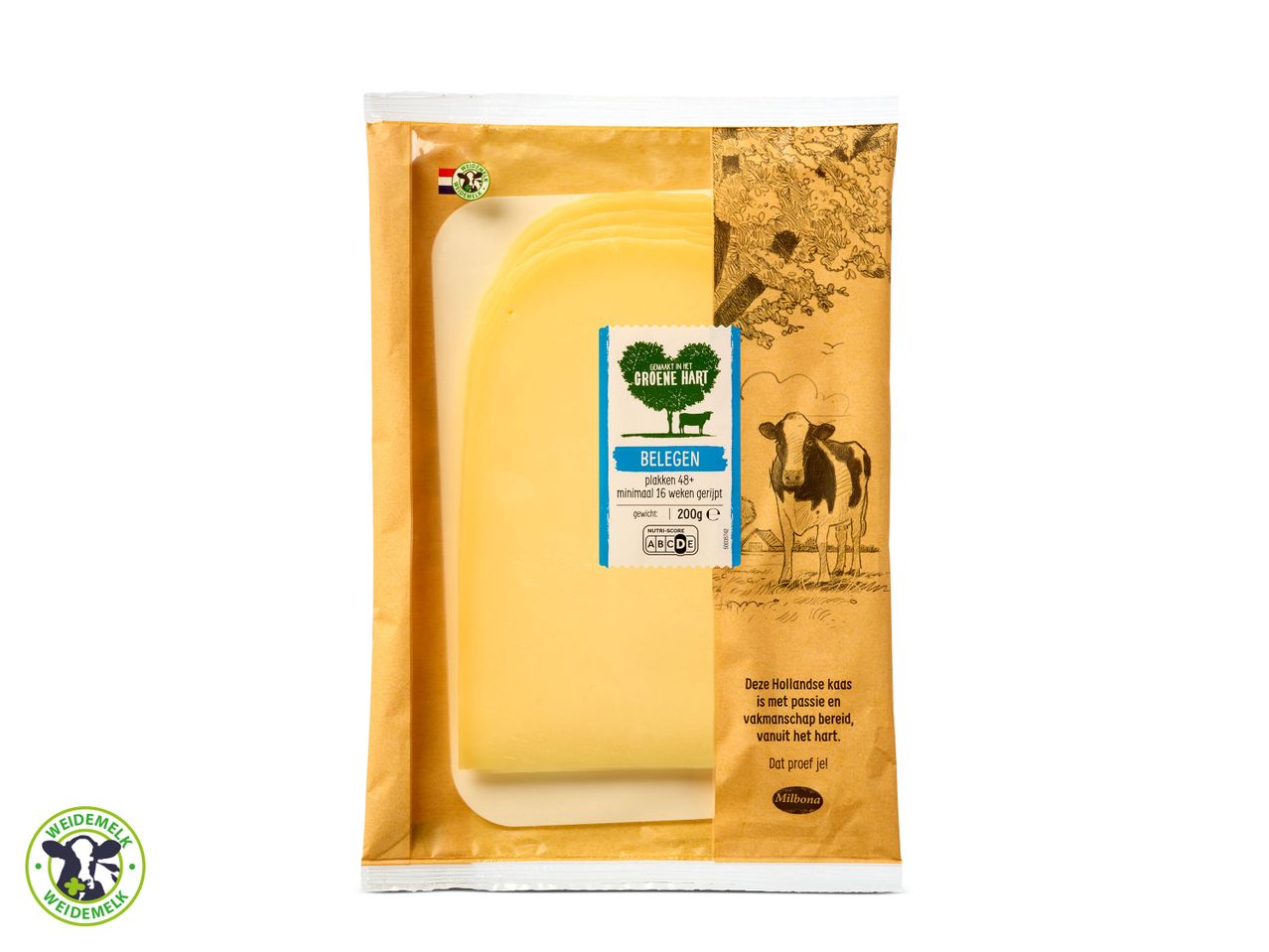 Weidemelk kaasschijfjes, 200g verpakking.