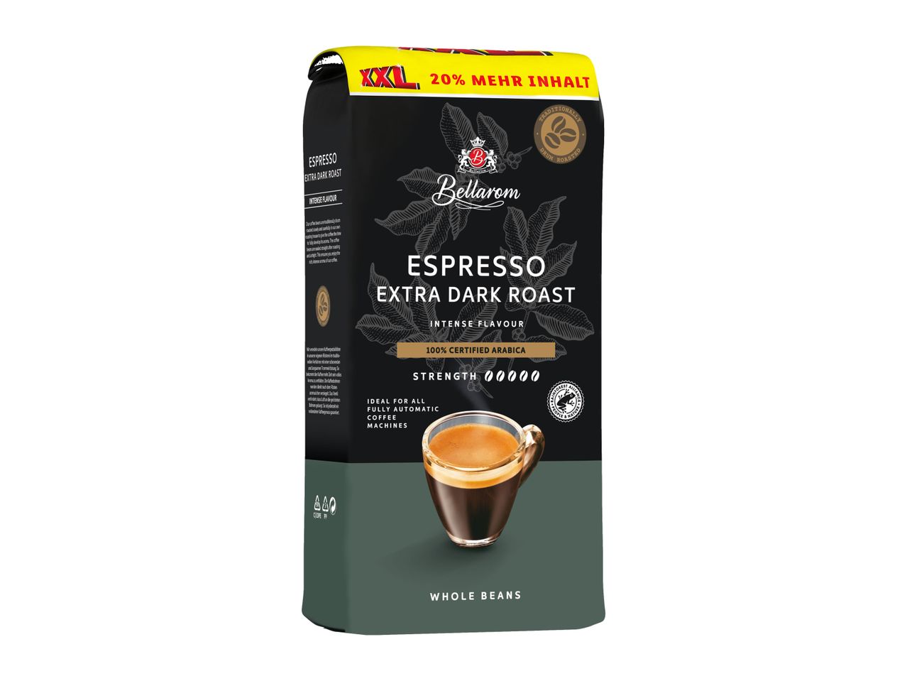 Bellarom Espresso Extra Dark Roast whole bean coffee in XXL packaging.