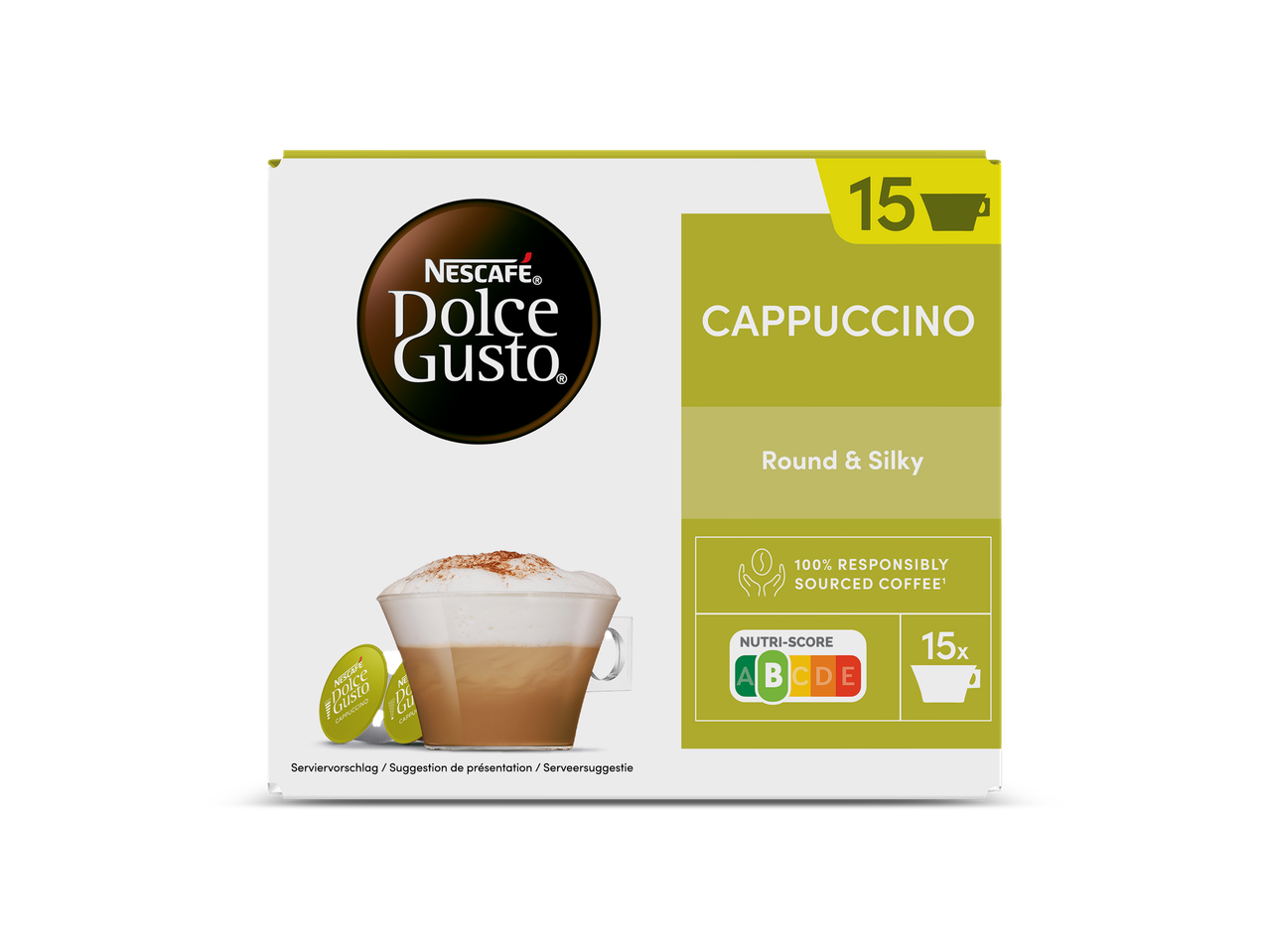 Nescafé Dolce Gusto Cappuccino capsules: 15 stuks, romige koffie.