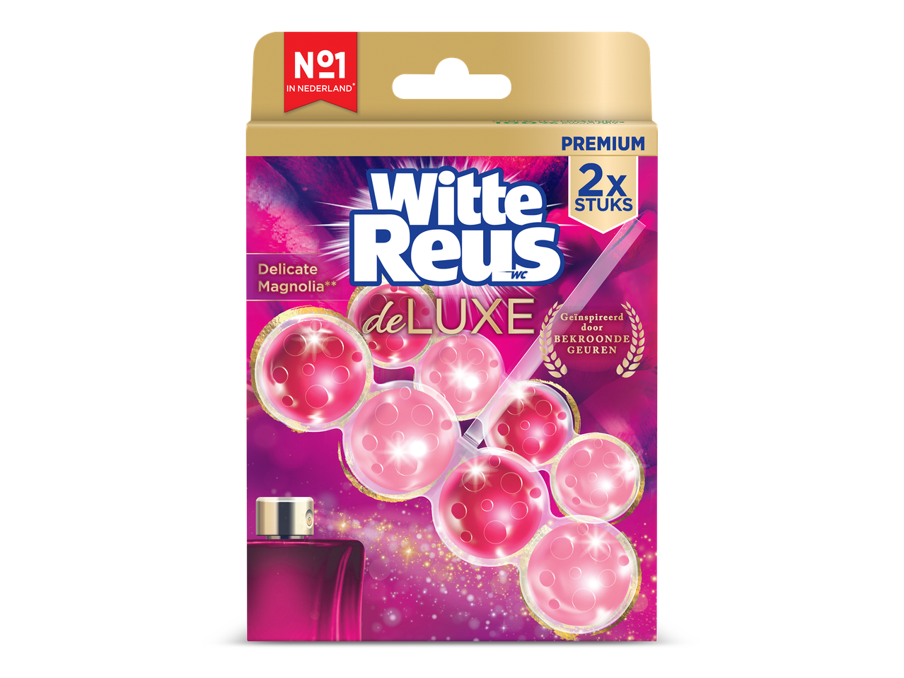 Verpakking van toiletblokken met delicate magnolia geur, 2 stuks, geïnspireerd op bekroonde geuren.