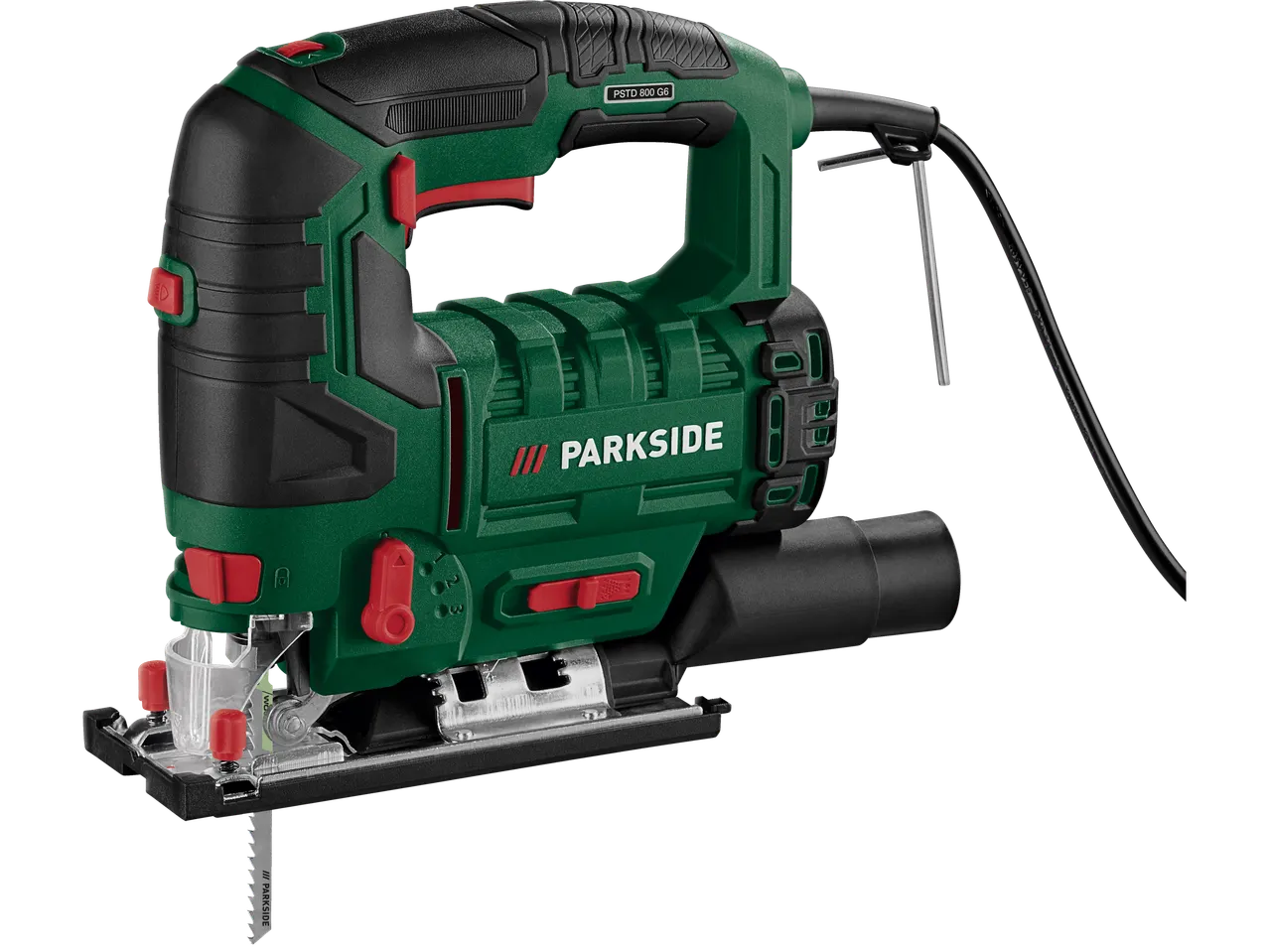 Прободен трион Parkside® PSTD 800 G6 в зелено и черно с нож.