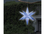 LIVARNO home Inflatable LED Christmas Star hanging outdoors, glowing blue against dark foliage.
