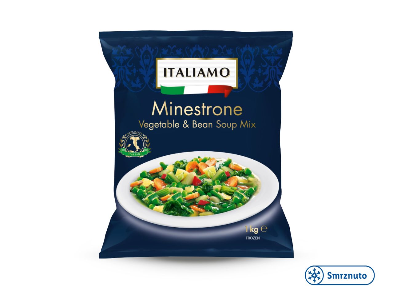 Zamrznuta Bellamo Minestrone juha s povrćem i tjesteninom.