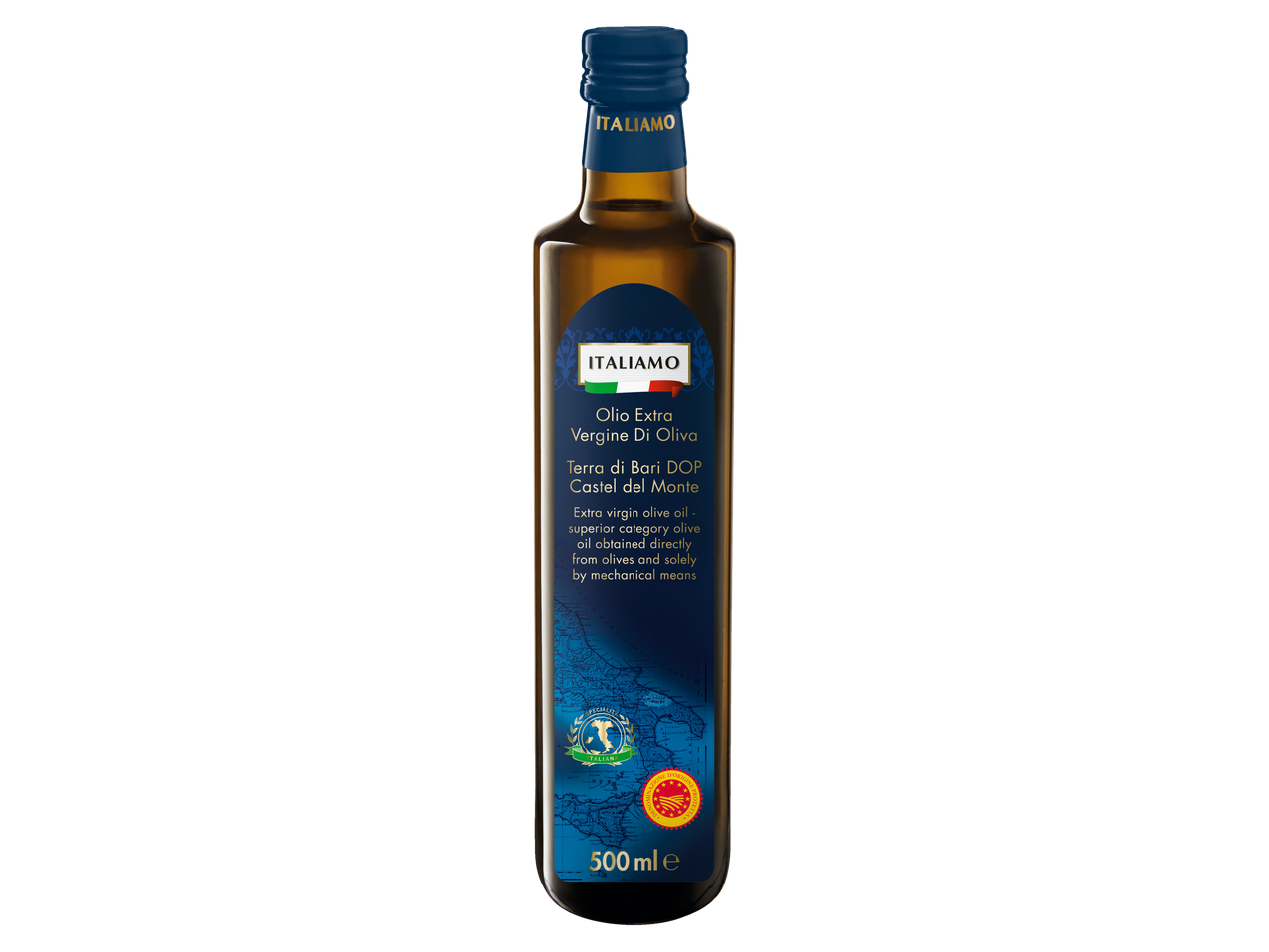 Bouteille d'huile d'olive extra vierge Italimo Terra di Bari DOP.