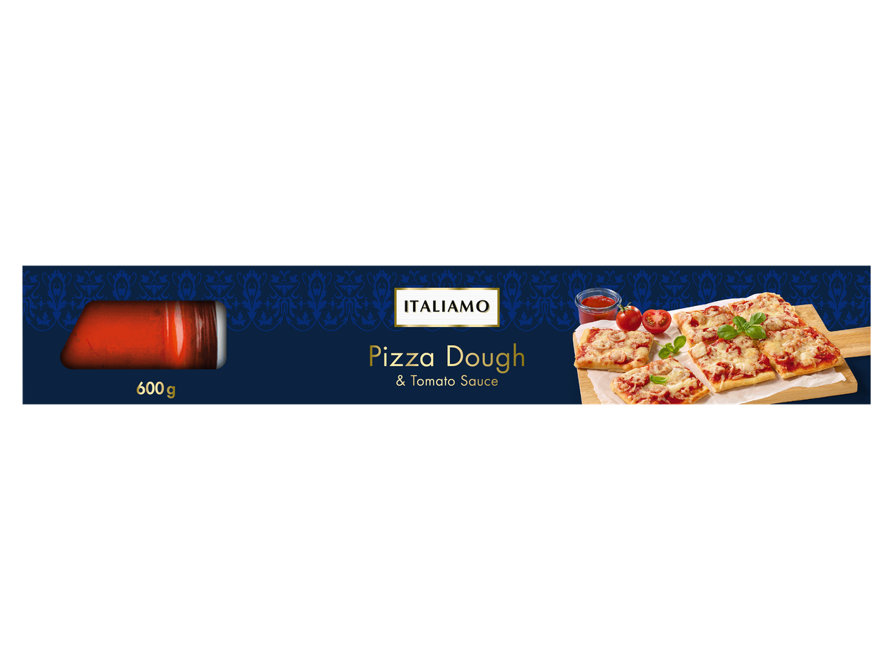 Pizzatészta paradicsomszósszal, 600 g-os kiszerelésben.