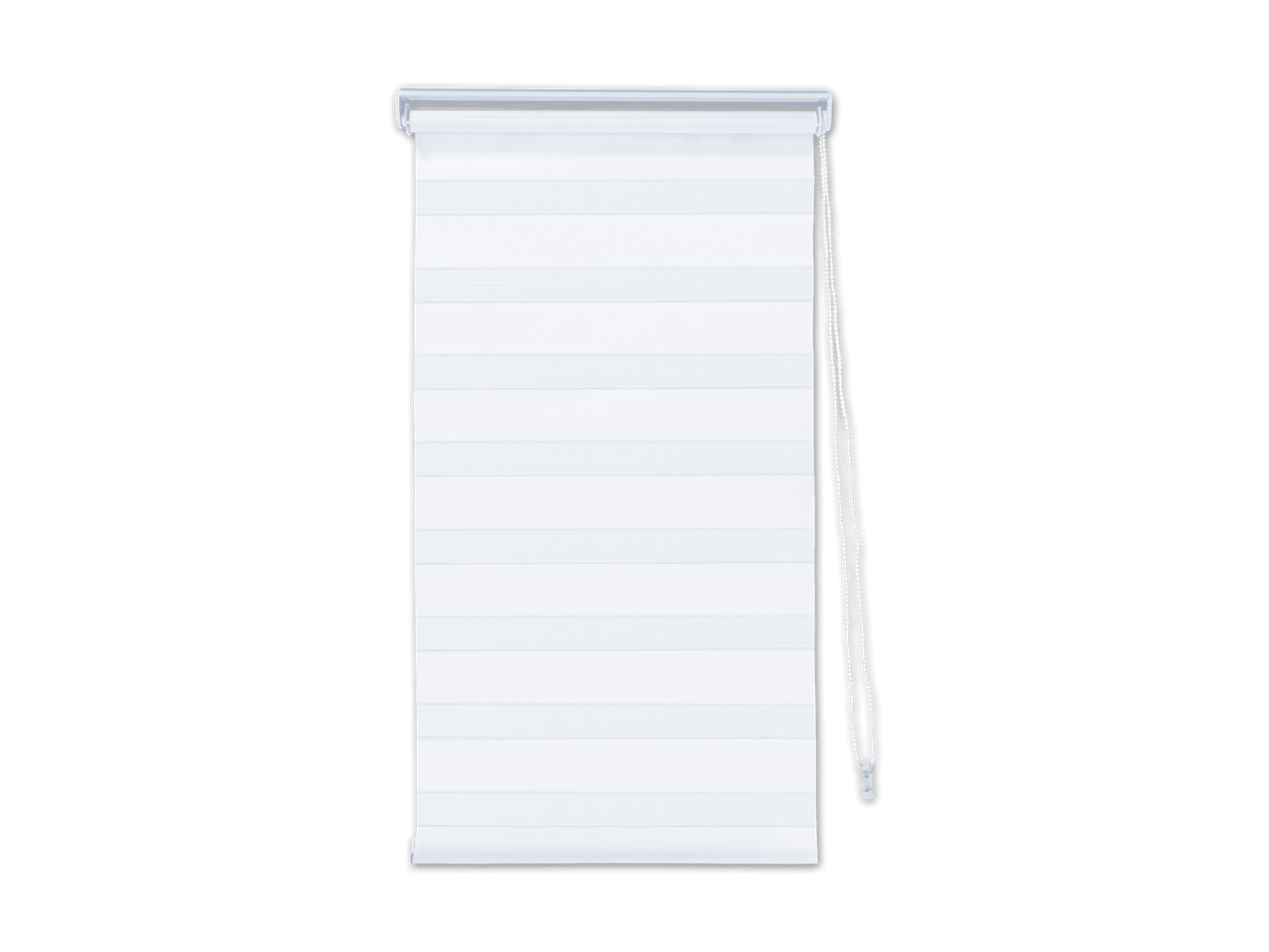 Weißes Rollo mit horizontalen Streifen und Zugkette