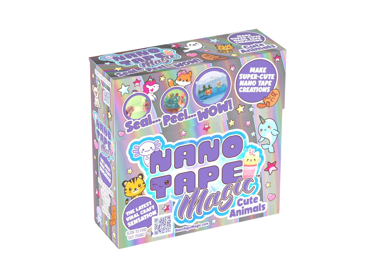 Nano Tape Magic craft kit for making super-cute animal creations, featuring a unicorn, fox, and narwhal.