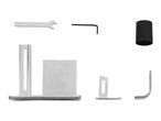 Assorted hardware and tools, including a wrench, Allen key, and various metal parts.