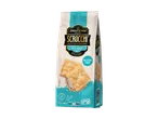 Verpakking van glutenvrije, knapperige crackers met zeezout, laag in vet en een bron van vezels.