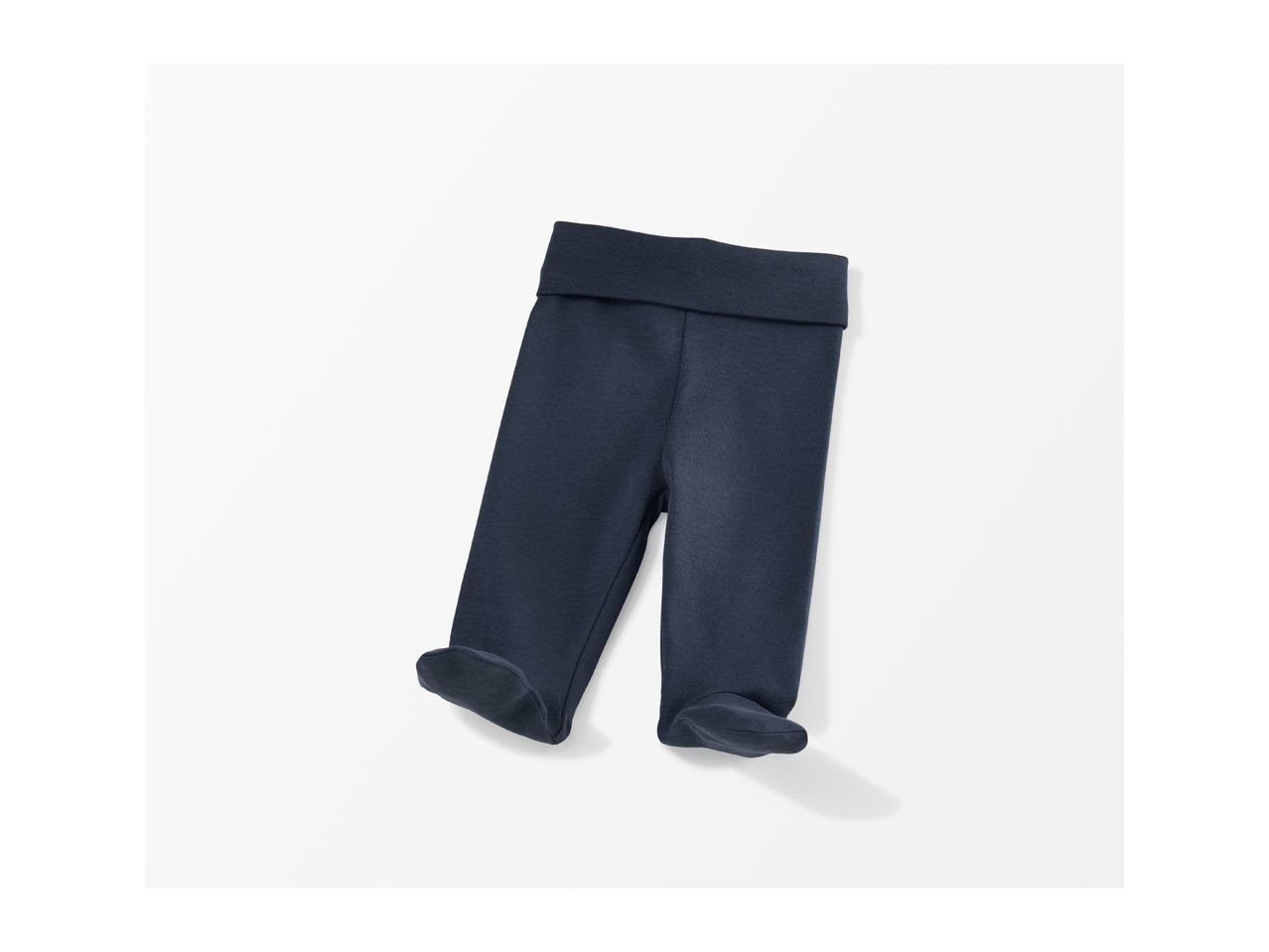 Dark blue baby footed pants on a white background.