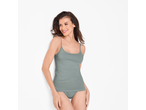 esmara® Ladies' Vest Tops: A smiling woman in a grey camisole and matching briefs.
