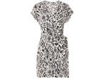 Rochie scurtă înfășurată, cu model ikat alb-negru.