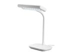 A white LED desk lamp with a flexible neck and a rectangular head, featuring a power switch on its base.