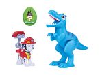 Paw Patrol Marshall and a blue dinosaur toy.