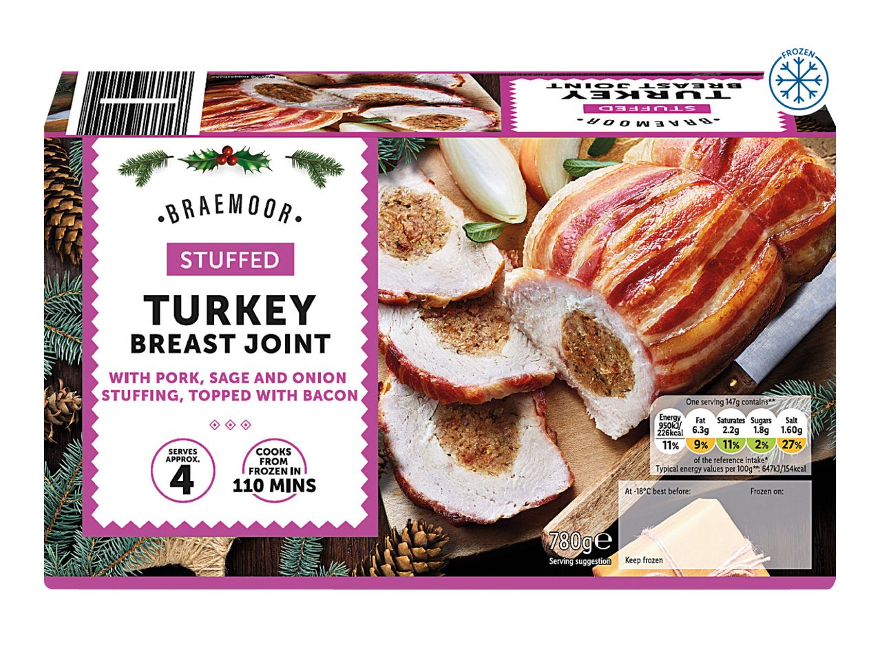 Braemoor Stuffed Turkey Breast Joint with pork, sage, onion stuffing, and bacon.