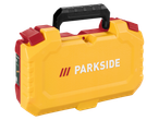 Отвертка PARKSIDE® VDE 4 V в жълта и червена кутия за съхранение с черна дръжка.