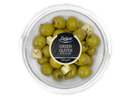 Deluxe Azeitonas Premium: zaļās olīvas ar Goudas sieru caurspīdīgā iepakojumā.