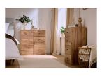 Modern wooden chest of drawers and tallboy in a cozy, minimalist bedroom setting.