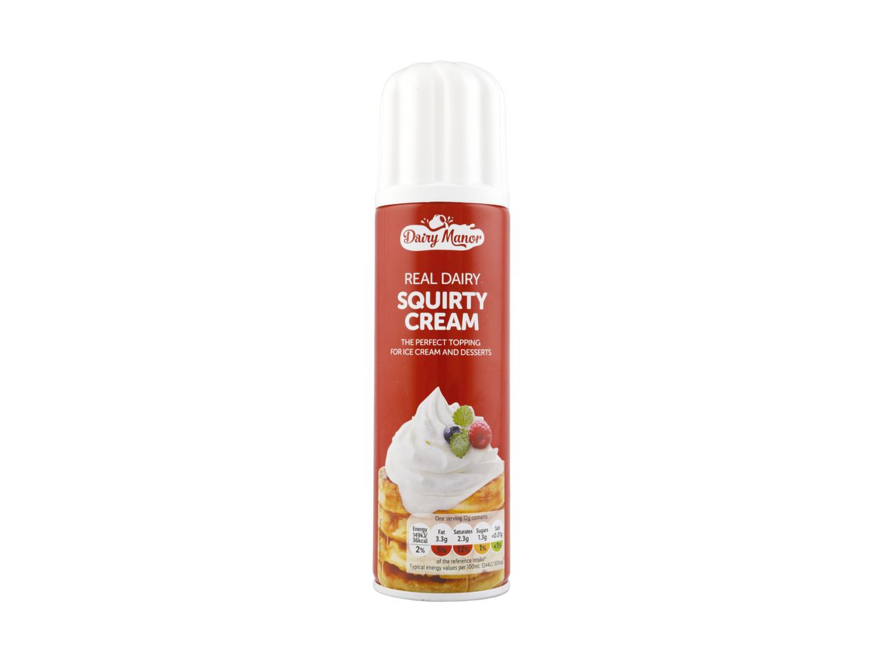 Dairy Manor Real Dairy Squirty Cream can for ice cream and desserts.