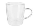 Clear double-walled glass mug with a handle