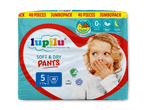 Jumbopack med 40 bløde og tørre buksebleer i størrelse 5 (11-17 kg) med 360° beskyttelse.