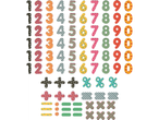 Cifre magnetice colorate și simboluri matematice pentru copii.