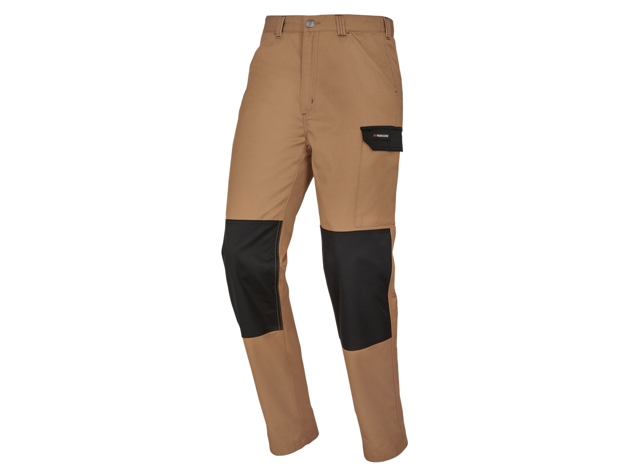 Braon muške radne pantalone marke PARKSIDE sa crnim ojačanjima na kolenima.