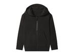 Black full-zip hoodie with a hood and front pockets.