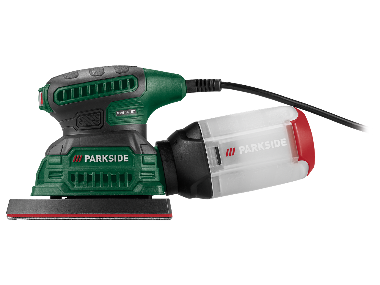 Parkside vibrācijas slīpmašīna PMS 160 B2 ar putekļu savākšanas kasti.